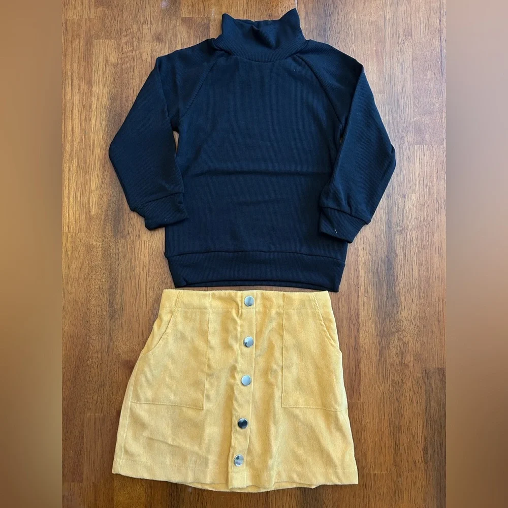 Corduroy Button Skirt + Turtleneck Top Set | Toddler Girl Size 100 (3-4 Years)